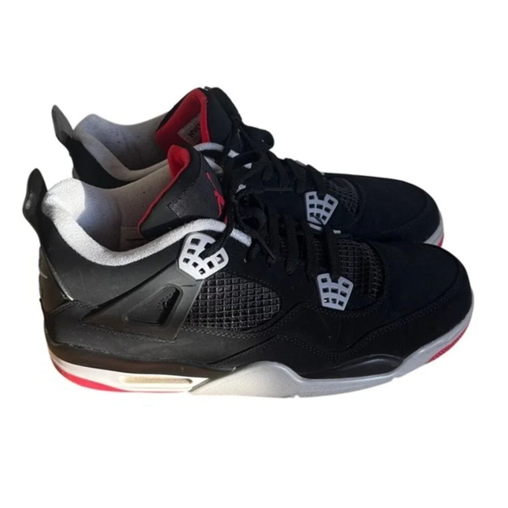 Air Jordan‎ 4 Retro Black Red White Mens Basketball Shoes Size 12